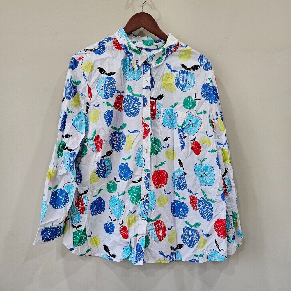 Talbots Womens Apple Button Down Shirt Plus Size Petite White Blue Red Festival
